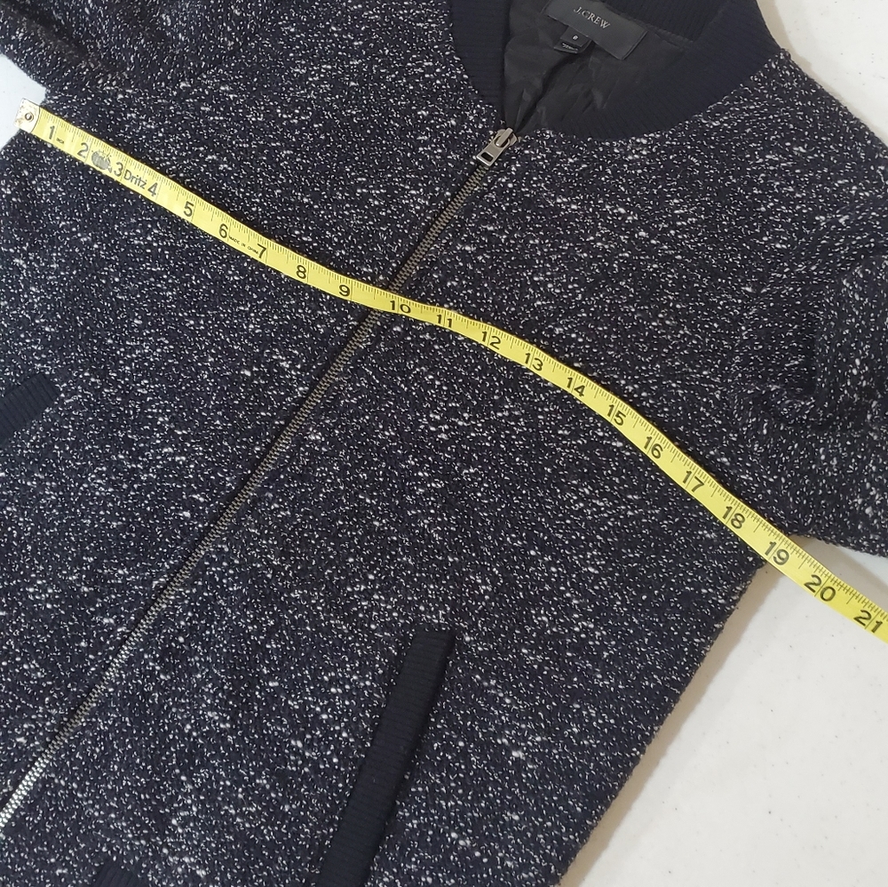 J. Crew Speckled Black Tweed Bomber Jacket - Picture 2 of 7